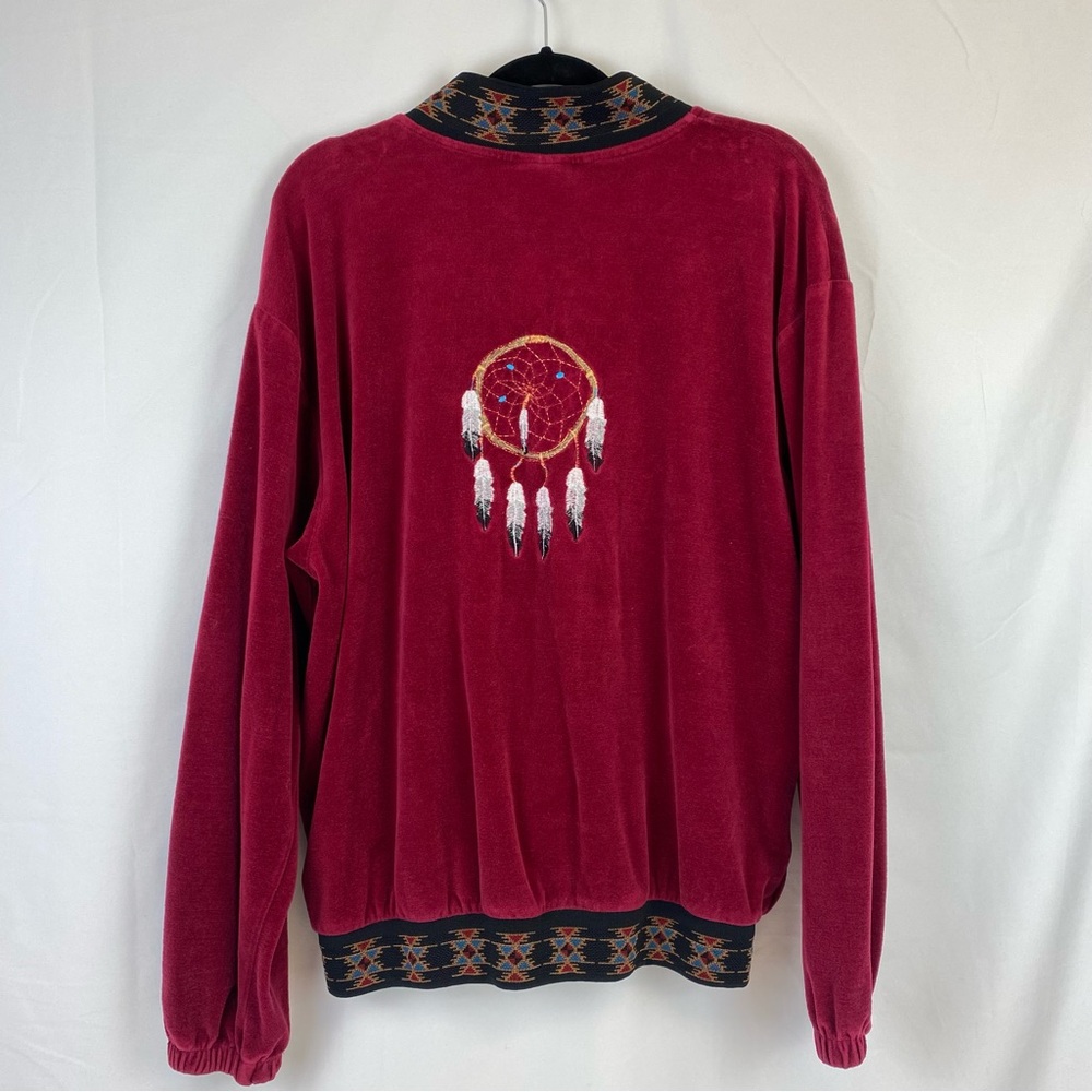 Vintage Milton Funwear Velour Embroidered Red Track Jacket Apx Size M-L